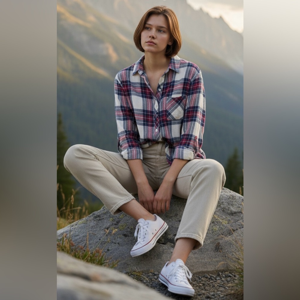 RAILS Plaid Shirt Soft Flannel White Navy Maroon Button Top Down Women’s
